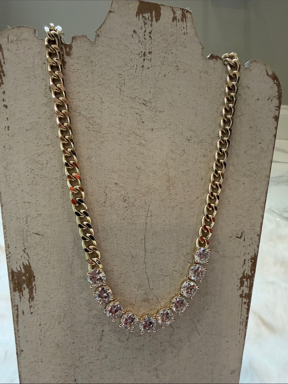 Gold Chain Necklace with Clear Crystal Accents - Women Jewelry